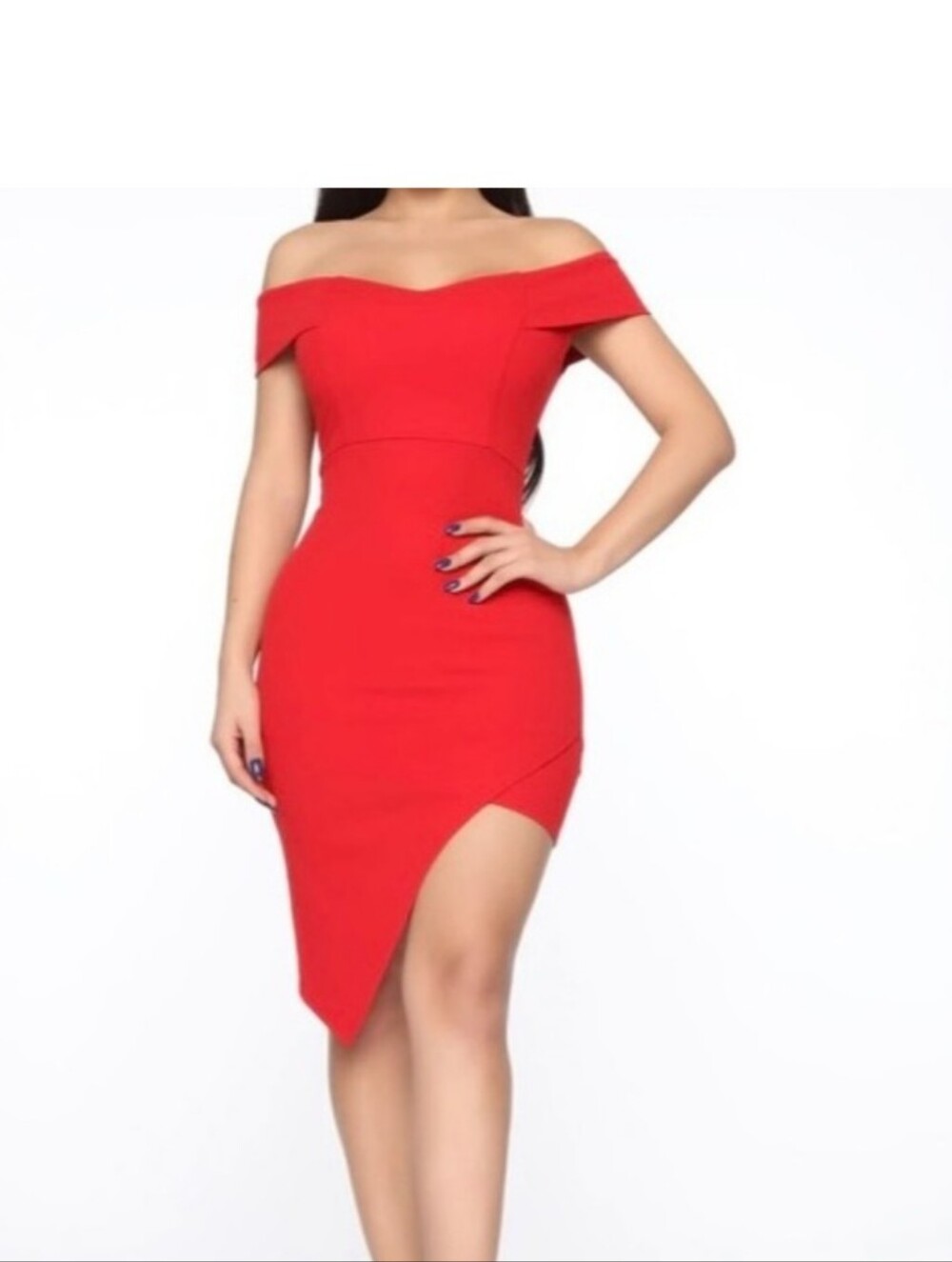 Fashion Nova Off-Shoulder Red Asymmetric Bodycon Dress